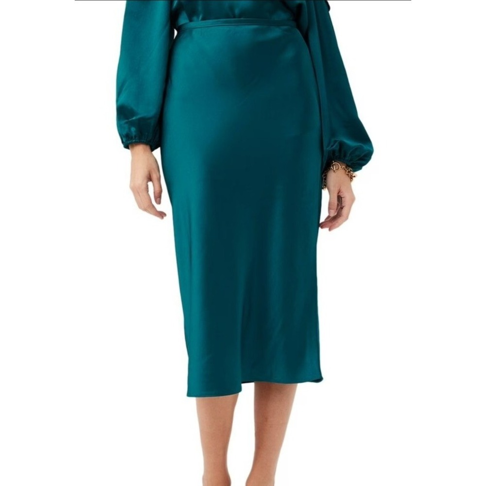 Trina Turk womens‎ Lighten Up Skirt Size 4 Teal Satin Finish Slim Fit